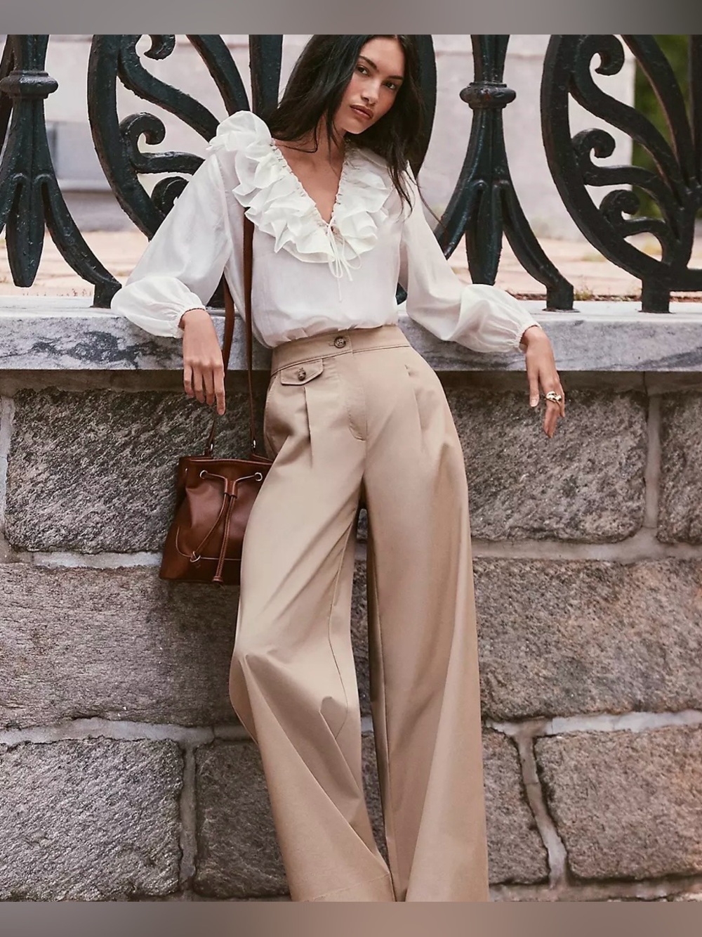 High-Waist Wide Leg Twill Pants